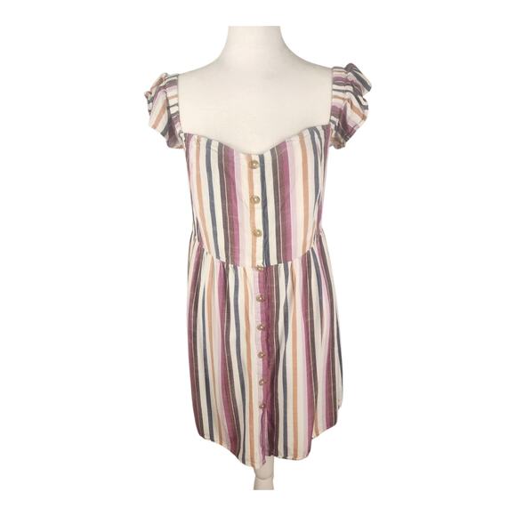 Aéropostale Multicolor Strip Button Accent Square Neck Smocked Dress Size Large - Picture 1 of 4